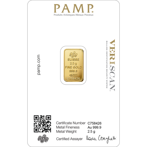 2.5 Grams PAMP Fortuna Gold Minted Bar